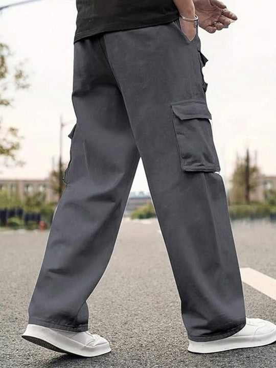 Grey Pure Cotton Baggy Fit 6 Pocket Cargo