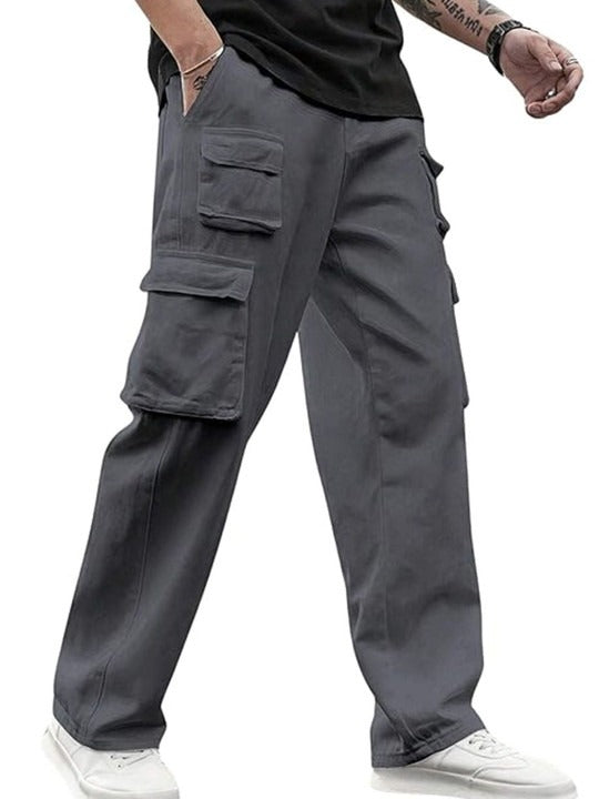 Grey Pure Cotton Baggy Fit 6 Pocket Cargo
