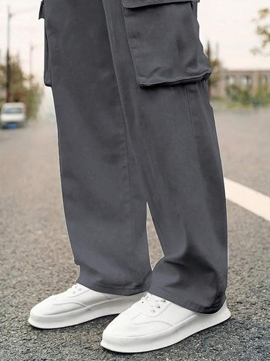 Grey Pure Cotton Baggy Fit 6 Pocket Cargo