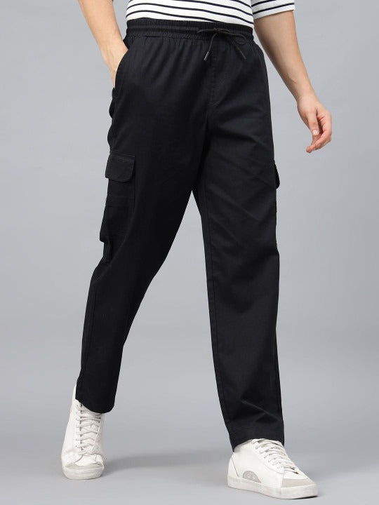 Black Pure Cotton Baggy Fit 4 Pocket Cargo