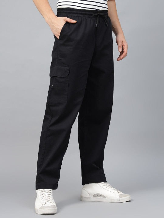 Black Pure Cotton Baggy Fit 4 Pocket Cargo
