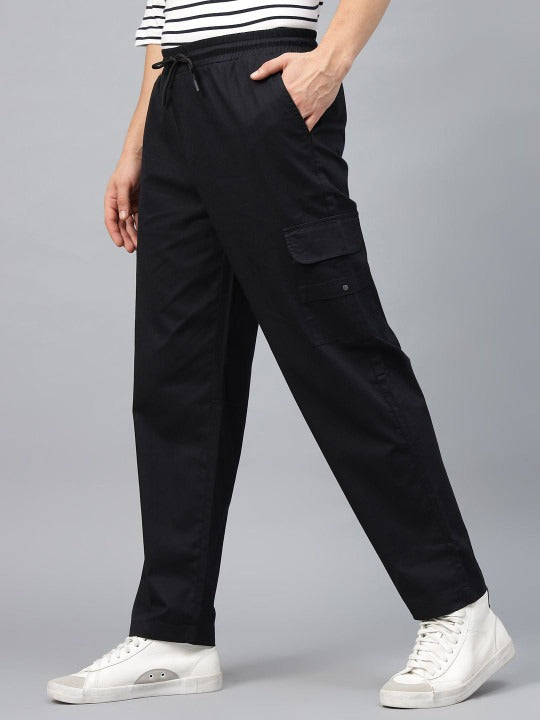 Black Pure Cotton Baggy Fit 4 Pocket Cargo