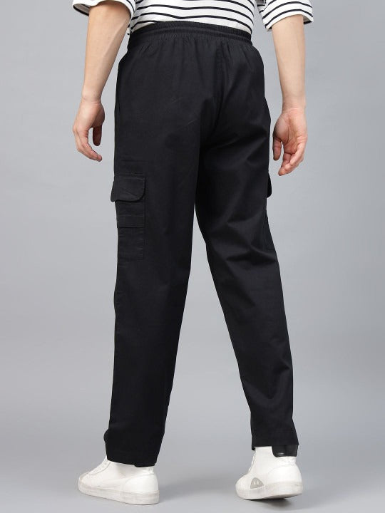 Black Pure Cotton Baggy Fit 4 Pocket Cargo