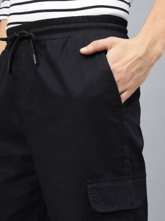 Black Pure Cotton Baggy Fit 4 Pocket Cargo