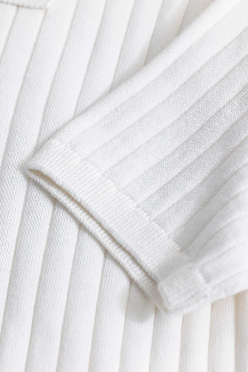 White Ribbed Flatknit Textured Regular Fit Exclusive Polo T-Shirt