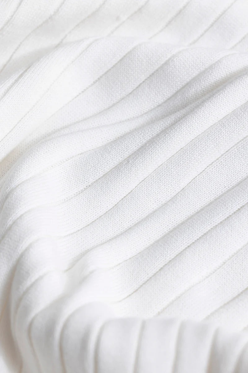 White Ribbed Flatknit Textured Regular Fit Exclusive Polo T-Shirt