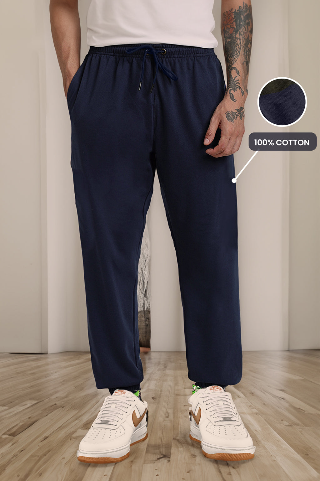 Navy Blue Solid Baggy Fit Joggers