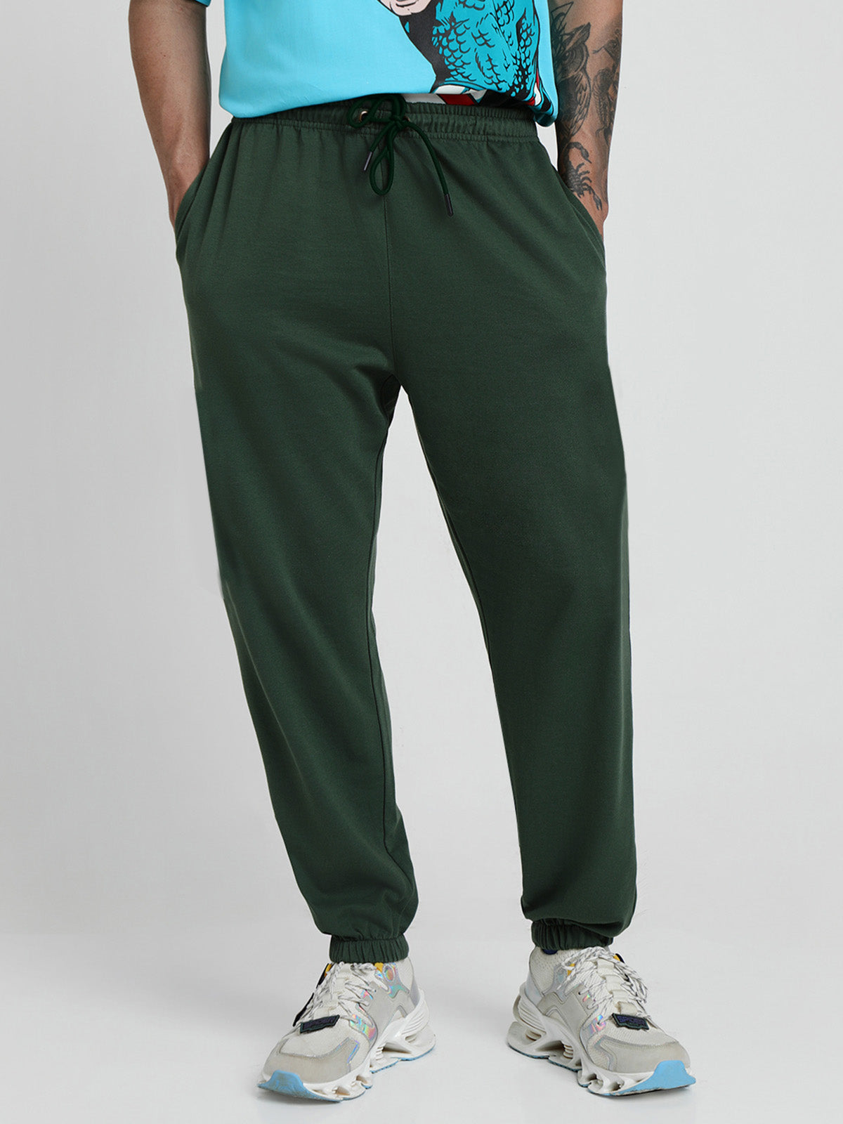 Olive Solid Baggy Fit Joggers