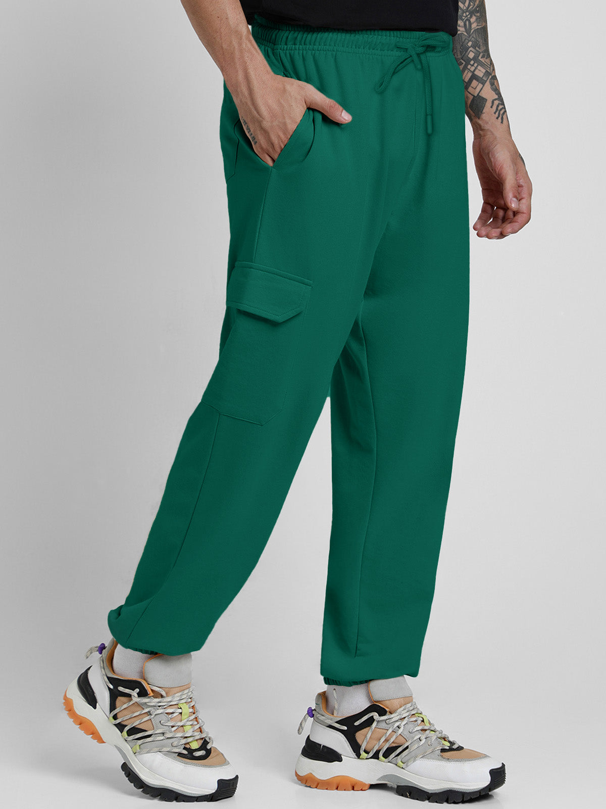 Aventurine Solid Baggy Fit Cargo Joggers