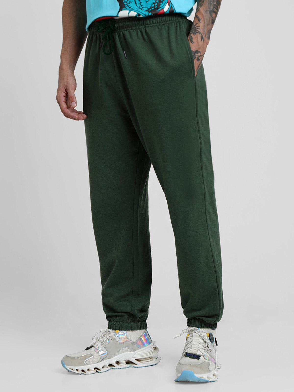 Olive Solid Baggy Fit Joggers