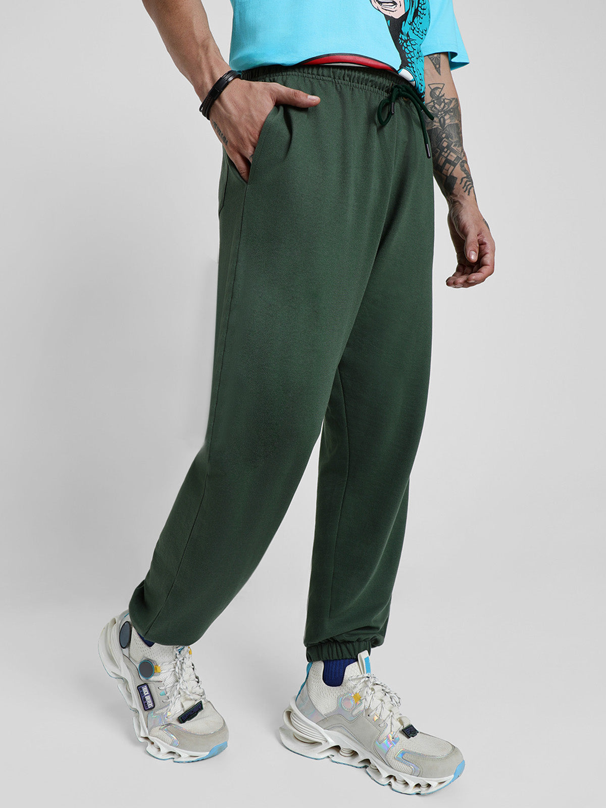 Olive Solid Baggy Fit Joggers