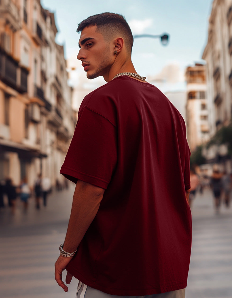 Maroon Plain Oversized T-shirt