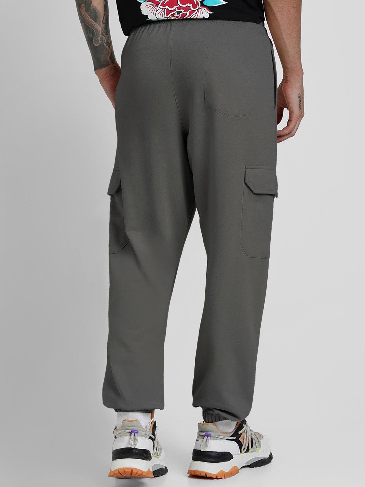 Charcoal Grey Solid Baggy Fit Cargo Joggers