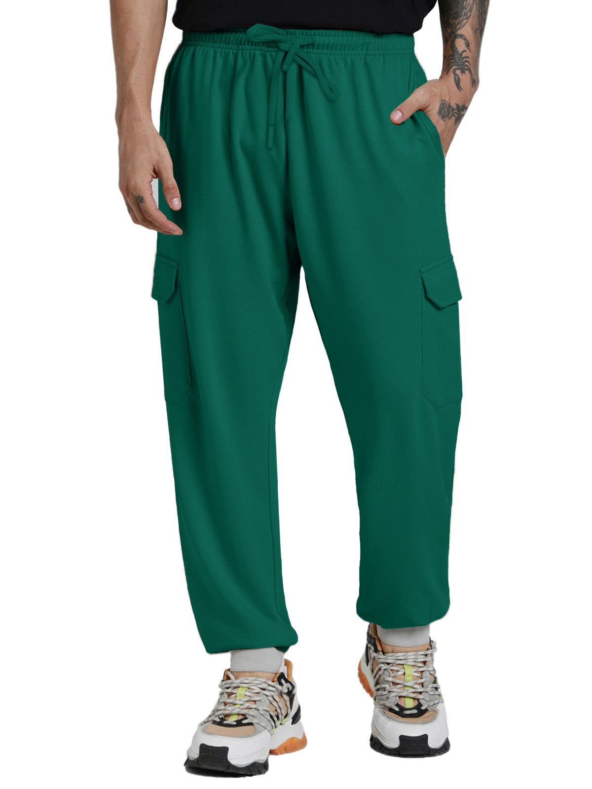 Aventurine Solid Baggy Fit Cargo Joggers