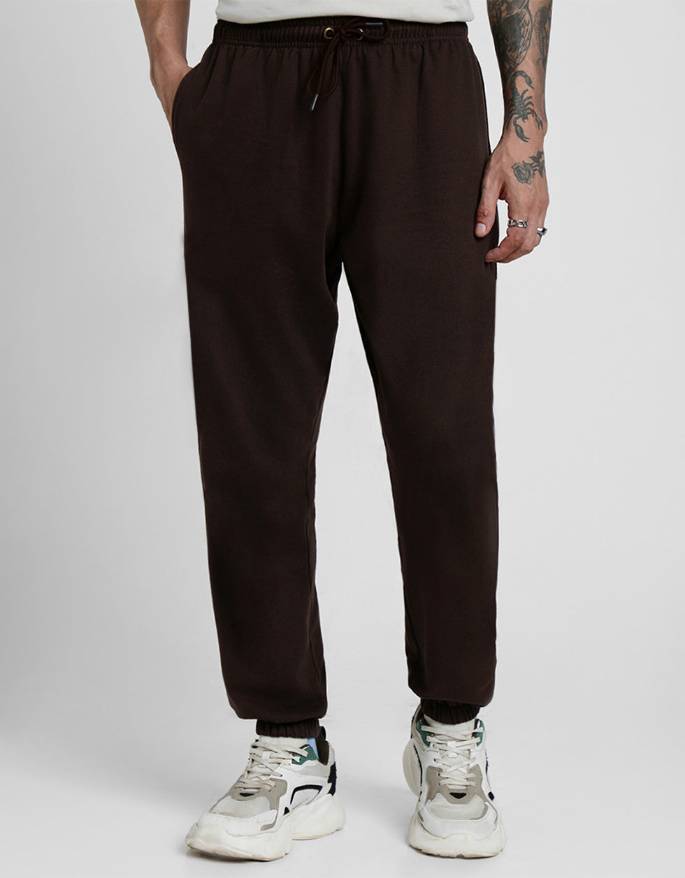 BROWN Solid Baggy Fit Joggers