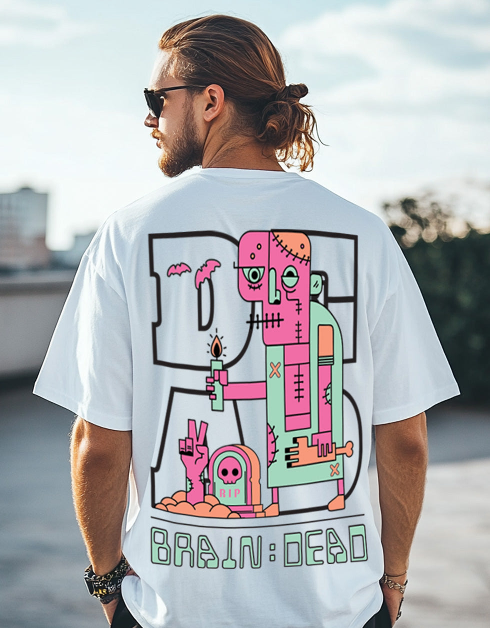 Braindead White Oversized Printed Tshirt