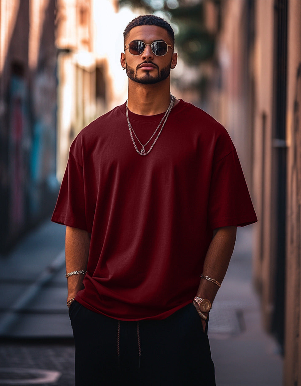 Maroon Plain Oversized T-shirt