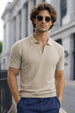 Beige Ribknit Ribbed Plain Regular Fit Polo T-shirt