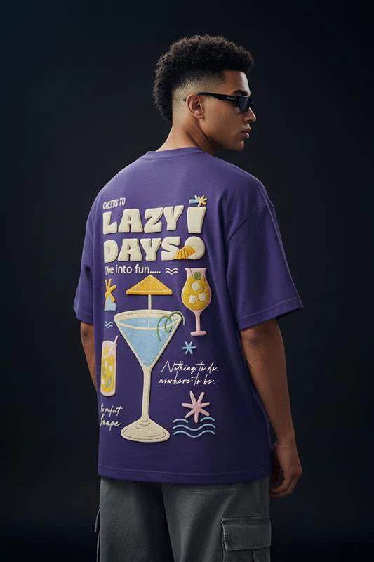 Lazy Days Skipper Blue Oversized Puff Printed Exclusive T-shirt