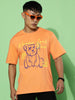 Orange Never Look Back Oversized Chest Graphic Printed Tshirt