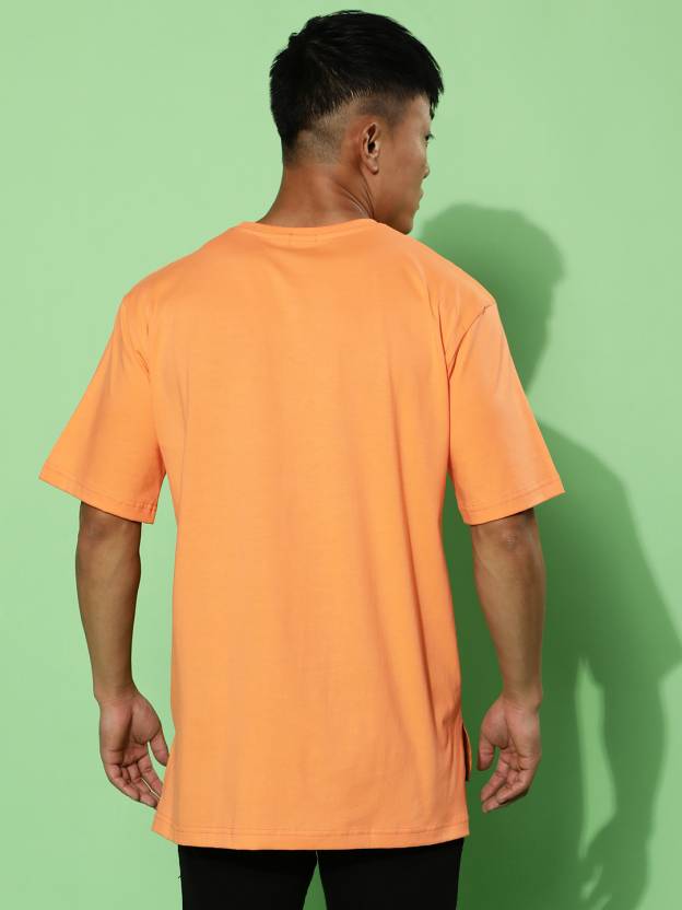 Orange Never Look Back Oversized Chest Graphic Printed Tshirt