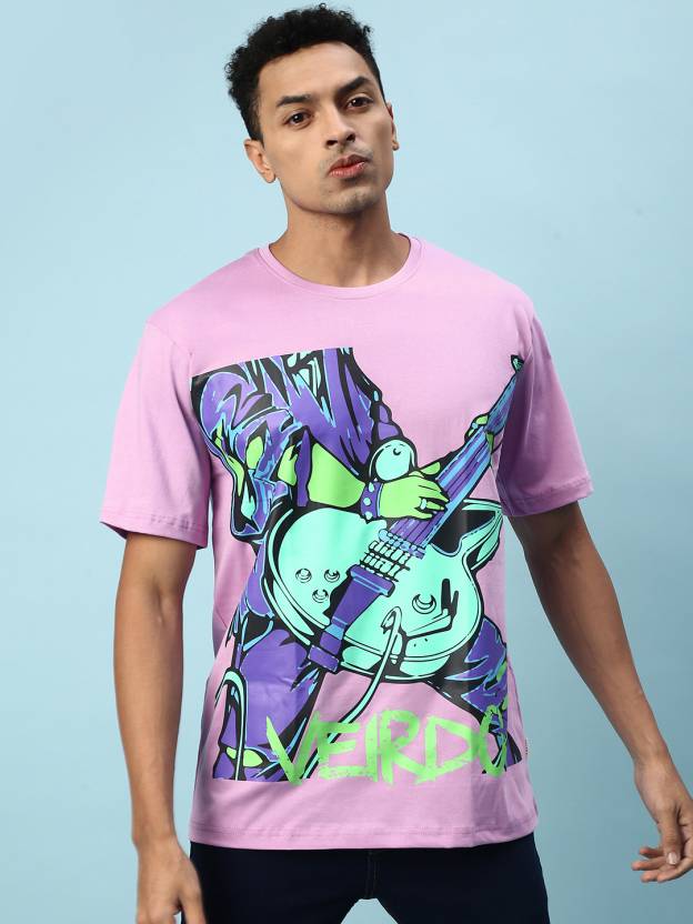 Lilac Guitarist Oversized Chest Graphic Printed Tshirt