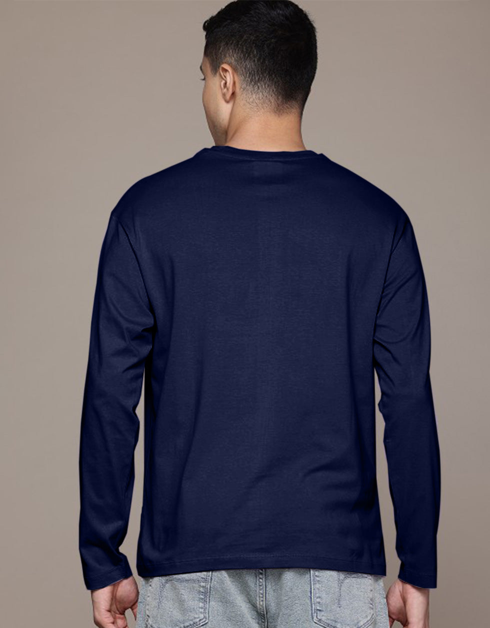 Navy Blue Plain Full Sleeves Regular Fit T-shirt