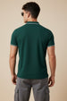 Green Pique Stripe Collar Regular Fit Tipping Polo T-shirt