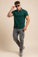 Green Pique Stripe Collar Regular Fit Tipping Polo T-shirt
