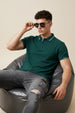 Green Pique Stripe Collar Regular Fit Tipping Polo T-shirt