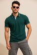 Green Pique Stripe Collar Regular Fit Tipping Polo T-shirt