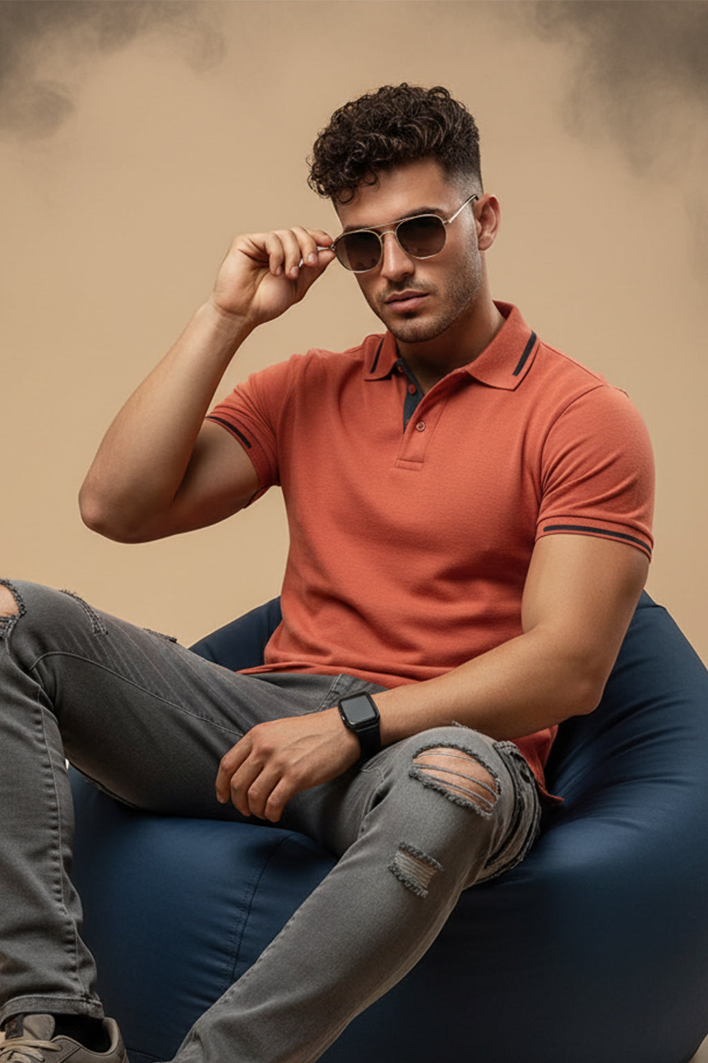 Orange Pique Stripe Collar Regular Fit Tipping Polo T-shirt