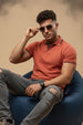 Orange Pique Stripe Collar Regular Fit Tipping Polo T-shirt