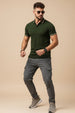 Olive Pique Stripe Collar Regular Fit Tipping Polo T-shirt
