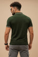 Olive Pique Stripe Collar Regular Fit Tipping Polo T-shirt