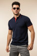 Navy Pique Stripe Collar Regular Fit Tipping Polo T-shirt