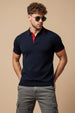 Navy Pique Stripe Collar Regular Fit Tipping Polo T-shirt