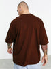 Go Veirdo Brown Oversized Pocket Graphic Printed Tshirt