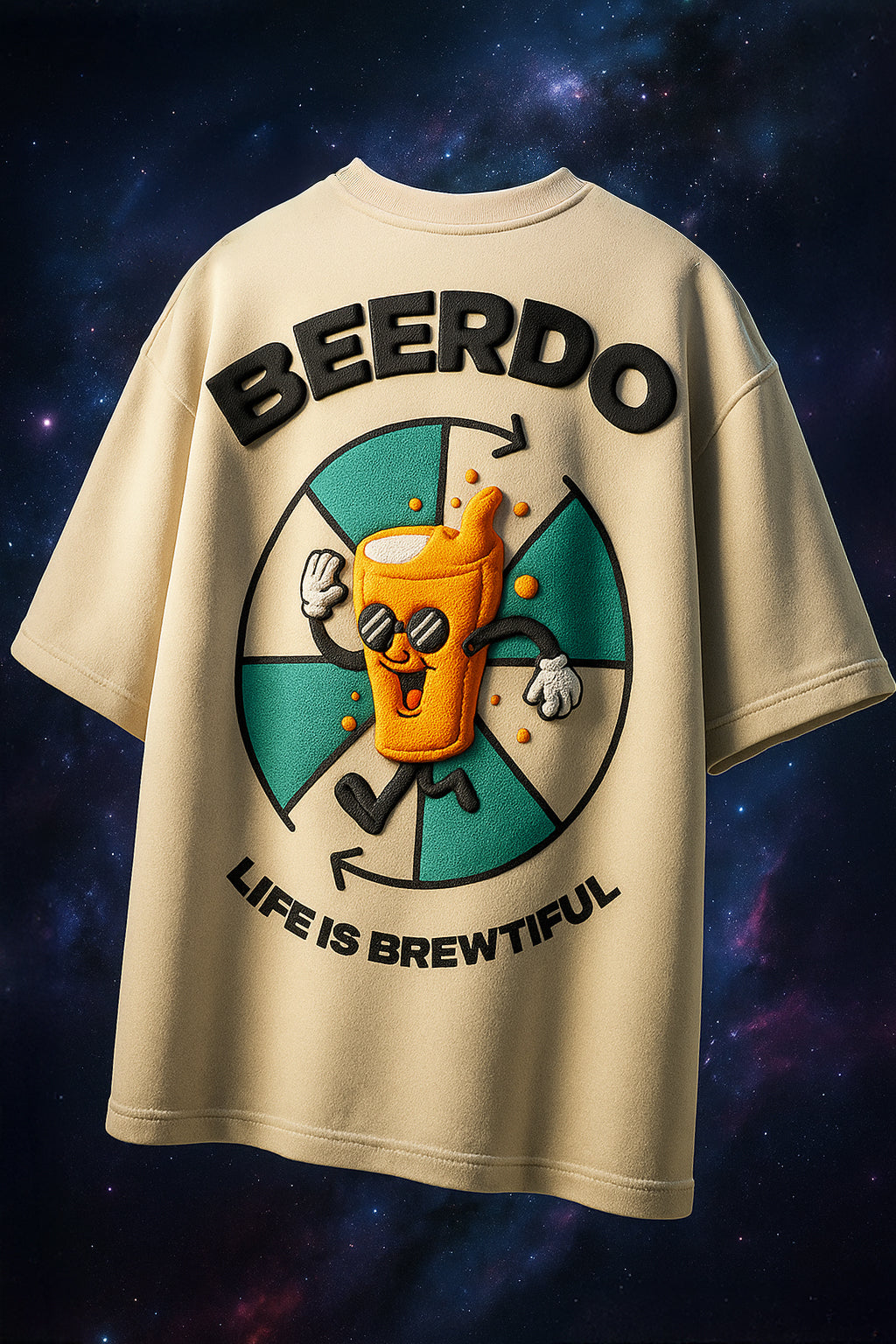BEERDO Beige Oversized Puff Printed Exclusive T-shirt