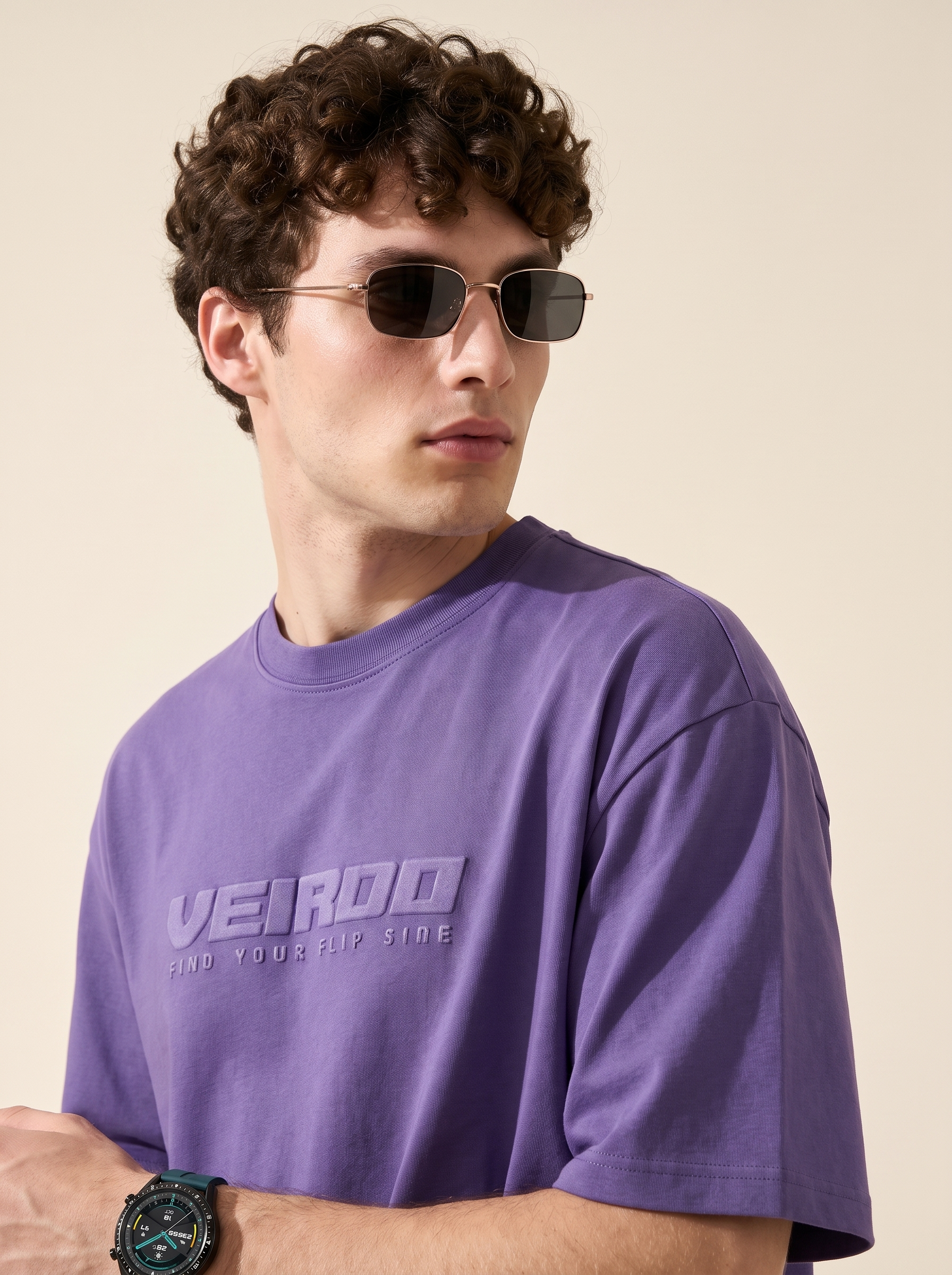 Veirdo Future Dusk Embossed Oversized Plain T-Shirt