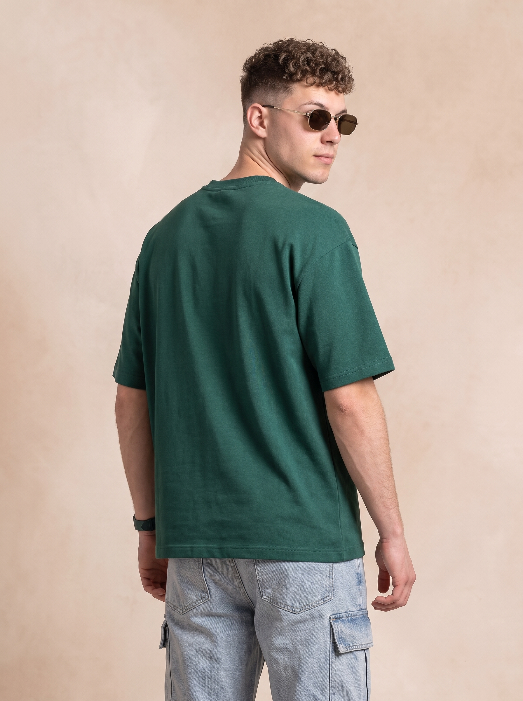 Veirdo Green Embossed Oversized Plain T-Shirt