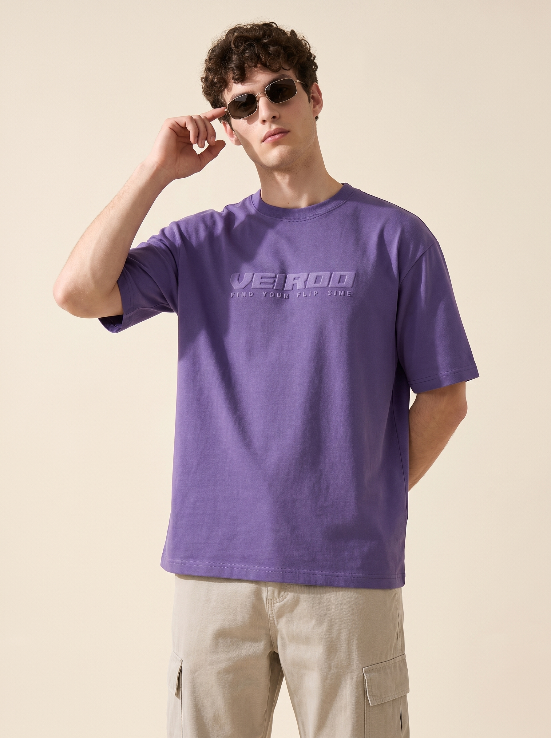 Veirdo Future Dusk Embossed Oversized Plain T-Shirt