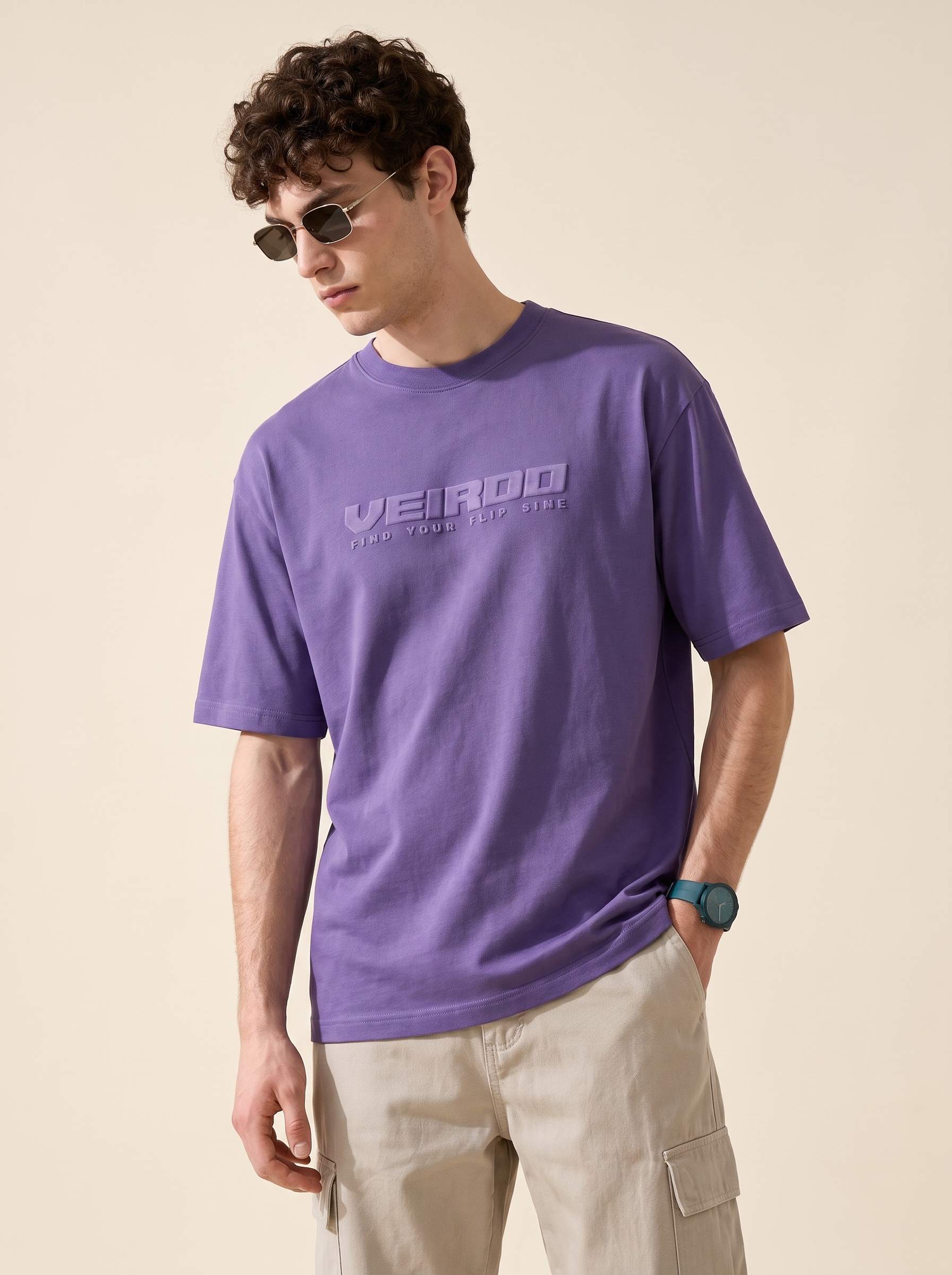 Veirdo Future Dusk Embossed Oversized Plain T-Shirt