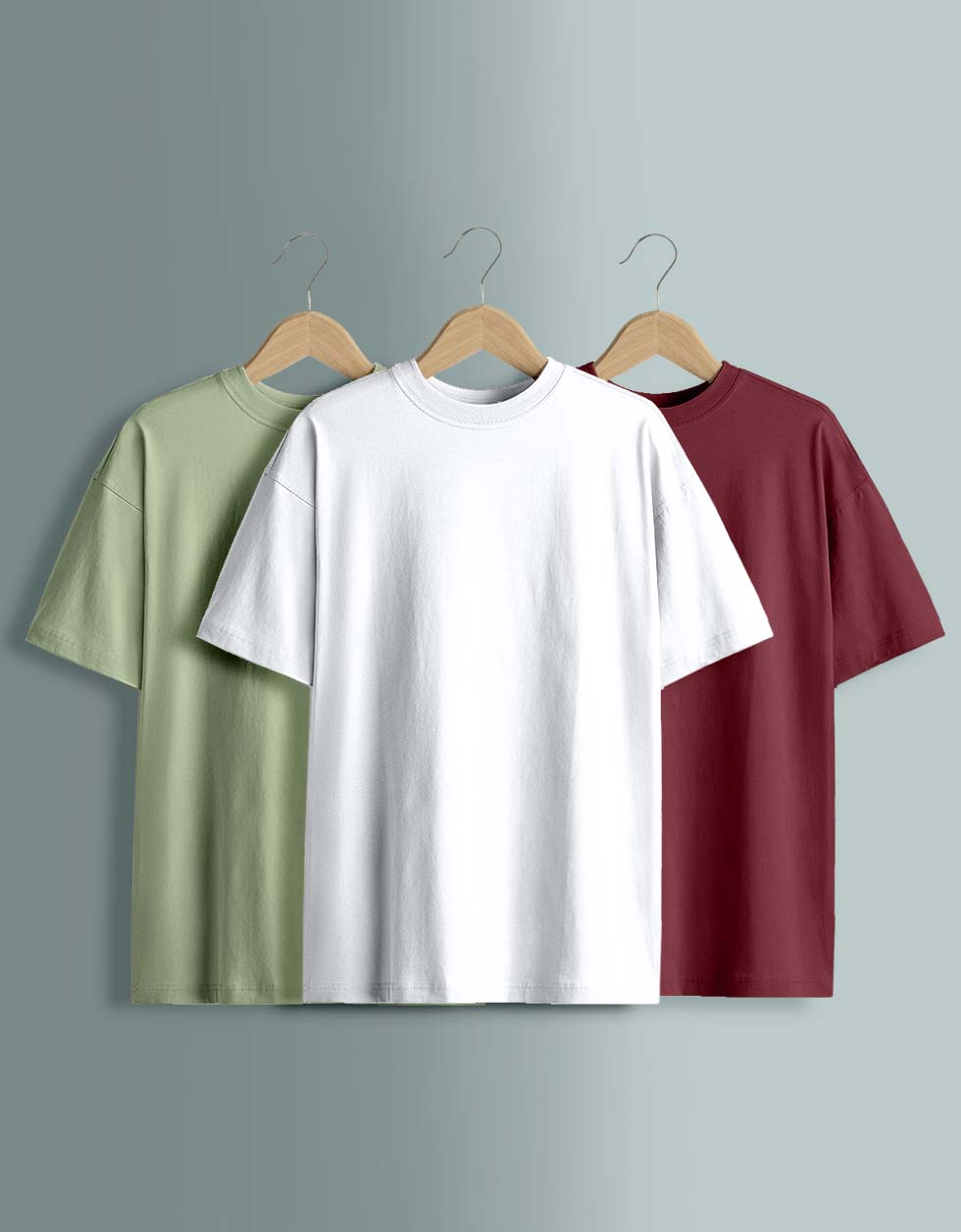 Pack of 3 Plain Oversized T-shirts: White, Maroon , Foggreen